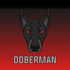Angry doberman dog logo for Esport and sport mascot logo isolated. Dog vector graphics illustration in sport logo style. Perfect for gaming team or product logo.