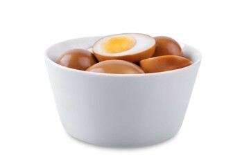 Tamago soy sauce eggs on a white isolated background