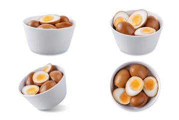 Tamago soy sauce eggs on a white isolated background