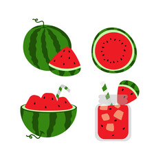 Set of vector watermelon. Watermelon juice smoothie.