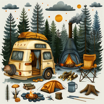Clear Lines Camping Doodles - Illustrations