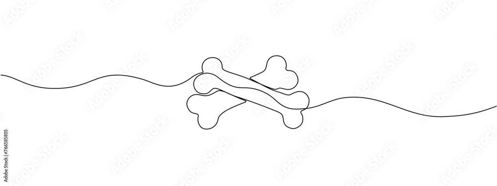 Poster continuous single line outline of dog bone icon. single line outline of dog bones. single line drawi
