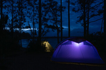 View of camping tents at a camping site in Mare Longue, Mauritius