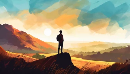  Person standing overlooking landscape, Illustration Style © thebearsjourney
