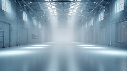 A white premium studio space. The centre of the space is lit with spotlights. Generative AI. - obrazy, fototapety, plakaty
