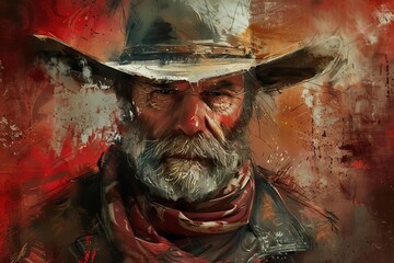 Rugged cowboy portrait with weathered features, Western illustration, digital painting
