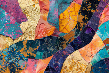 A close-up of an abstract background inspired by the rich colors and textures of French mosaics.
