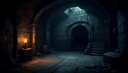 Underground dungeon, fantasy adventure tabletop role play game setting, dark and creepy background created with generative ai	
