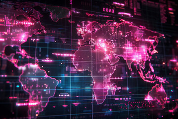 Futuristic Purple Cyberpunk World Map - Modern Digital Cartography