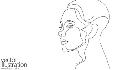 One line AI cyborg woman face. Smart assistant artificial intelligent computer future technology. Isolated one-line drawing sketch silhouette girl profile vector illustration