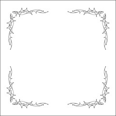 Elegant black and white ornamental frame, decorative border, corners for greeting cards, banners, business cards, invitations, menus. Isolated vector illustration.	
