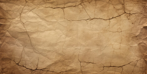 Texture of old crumpled yellow paper. banner