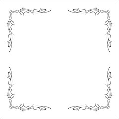 Elegant black and white ornamental frame, decorative border, corners for greeting cards, banners, business cards, invitations, menus. Isolated vector illustration.	

