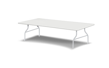 Large table with white blank tabletop and metal legs realistic vector mock-up. Mockup template for design - 766589471