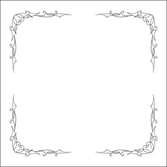 Elegant black and white ornamental frame, decorative border, corners for greeting cards, banners, business cards, invitations, menus. Isolated vector illustration.	
