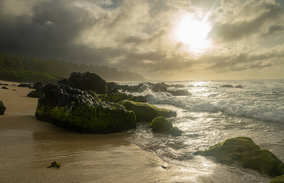 View of sunrise at La Cambuse beach, Mauritius	