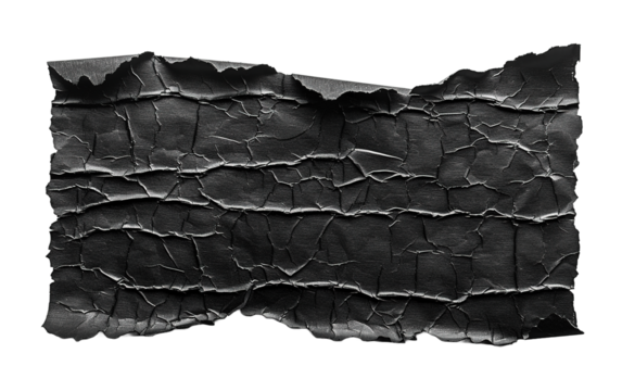 Black damaged rippled torn paper with broken textu isolated on white or transparent background - Powered by Adobe
