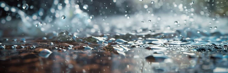 Fotobehang heavy rain falling on the concreat and drops hitting it © Ivana