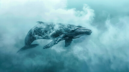 Majestic humpback whale gliding through misty waters