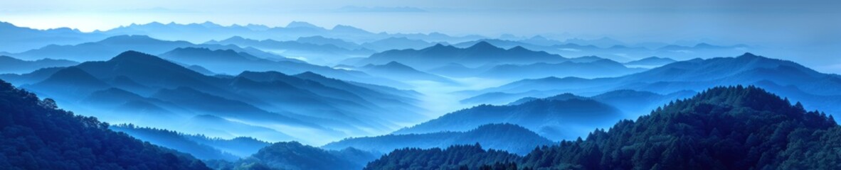 Painting depicting a mountain range with trees in the foreground