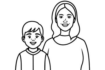 mom and son line art illustration 