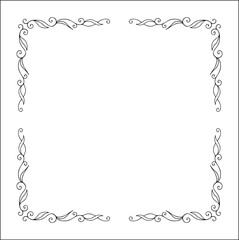Elegant black and white ornamental frame, decorative border, corners for greeting cards, banners, business cards, invitations, menus. Isolated vector illustration.	
