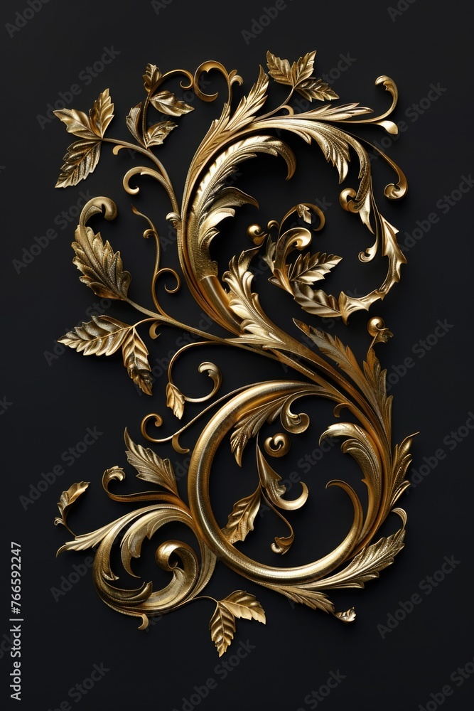 Poster elegant golden floral design on a striking black background. perfect for adding a touch of sophistic