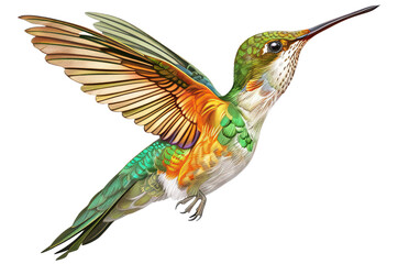 Obraz premium Beautiful flying hummingbird isolated on white or transparent background