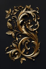 Elegant golden floral design on a striking black background. Perfect for adding a touch of sophistication to any project