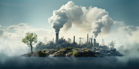 Environmental Crisis: Nature Suffocated by CO2 Pollution. Urgent Call to Action for a Sustainable Future. Conceptual Photography. 