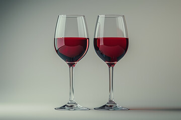 Elegant wine glasses filled with red wine isolated on a white background. Concept of celebration and sophistication. Generative Ai.