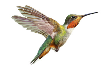 Fototapeta premium Beautiful flying hummingbird isolated on white or transparent background
