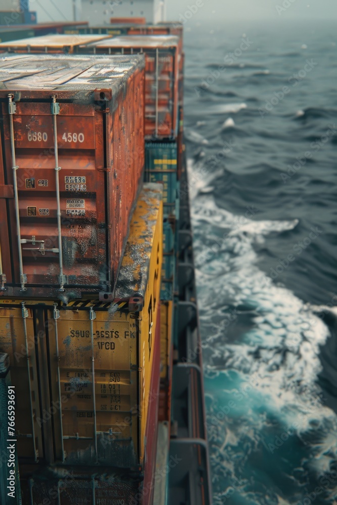Poster a large container ship sailing in the open ocean. ideal for transportation industry concepts
