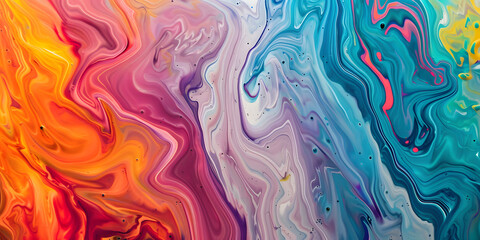Vibrant Spectrum: Abstract Paint Waves in Orange and Blue