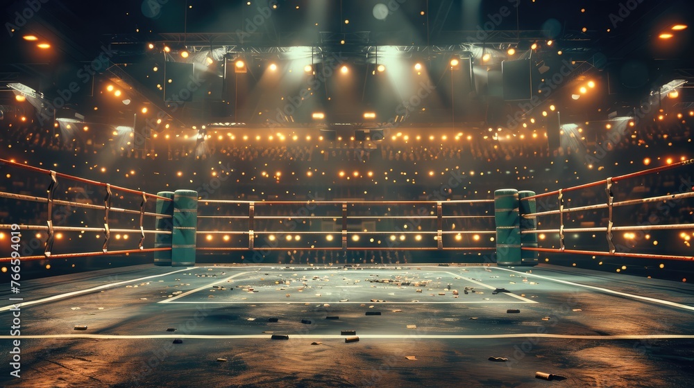 Aufkleber Empty boxing ring with the crowd. Generative AI.