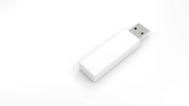 Pendrive. Isolated on white background. USB flash drive. Data storage device. Pen drive. 3d illustration.