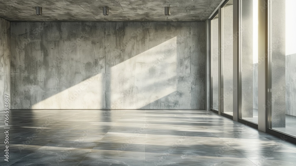 Poster a minimalistic empty room with concrete wall and floor. suitable for interior design concepts