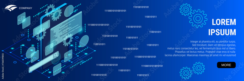 Aufkleber digital technology banner vector design template. graphic user interface construction, application d