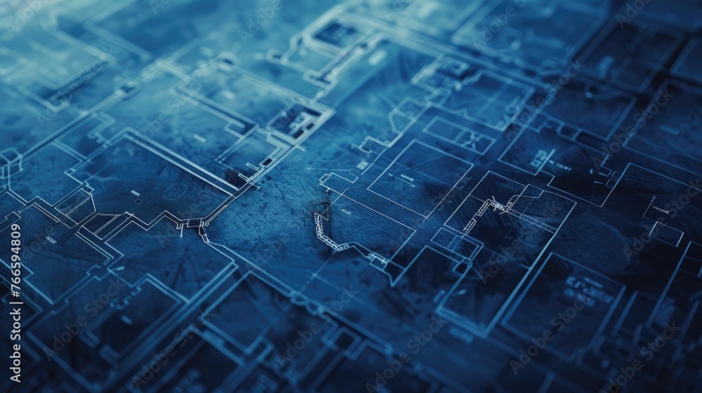 Poster detailed blueprint of a building, ideal for architectural projects