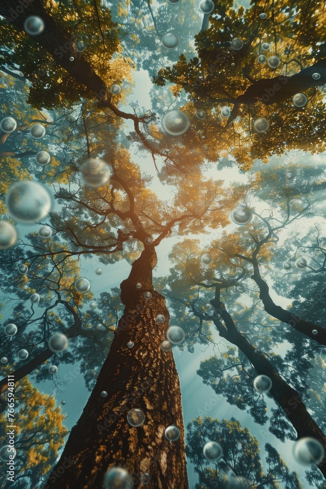 Poster A tree with bubbles floating in the air. Ideal for nature and abstract concepts