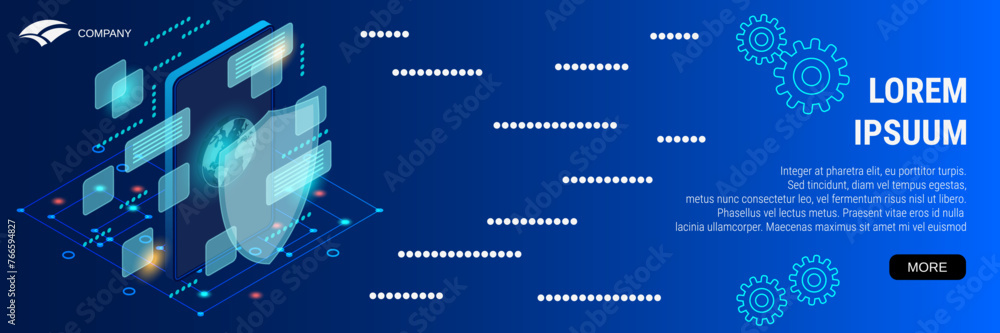 Poster digital technology banner vector design template. mobile phone protection, computer security, access