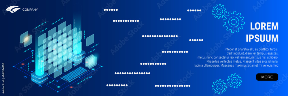 Aufkleber digital technology banner vector design template. blockchain technology flat 3d isometric concept