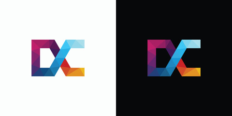 Futuristic polygonal geometric D C initials vector logo design with modern, simple, clean and abstract style.