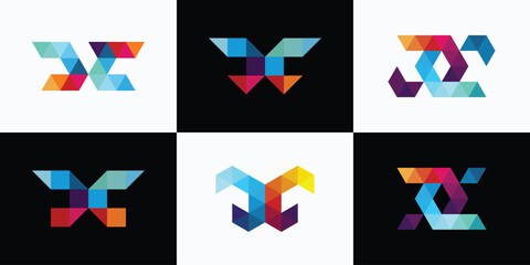 Collection of futuristic polygonal geometric D C initials vector logo designs in a modern, simple, clean and abstract style.