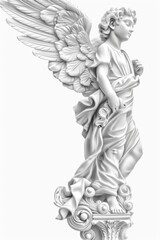 A statue of an angel with wings on a pedestal. Ideal for religious or spiritual concepts
