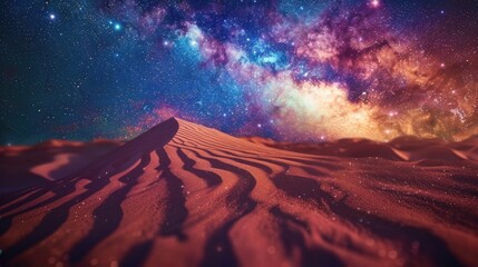 A desert landscape under a star-filled sky. Ideal for nature and travel concepts - obrazy, fototapety, plakaty