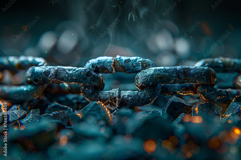 Poster broken chains reconnected with a lock and key, symbolizing the restoration of freedom. concept of li