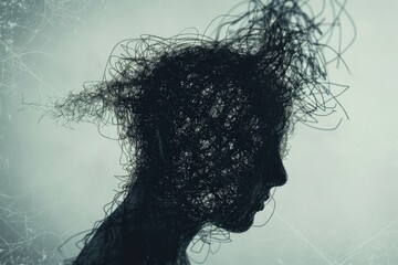 A unique hairstyle resembling a man's face. Suitable for creative hair salon promotions