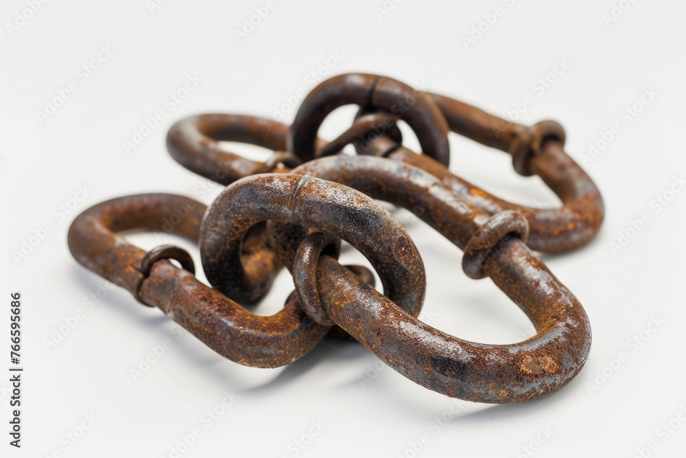 Poster a detailed view of a chain on a plain white background. ideal for industrial or security concepts