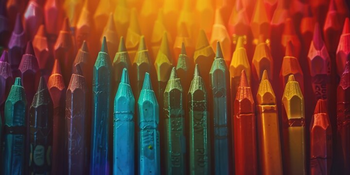 A row of vibrant crayons ready for use. Perfect for educational or artistic projects